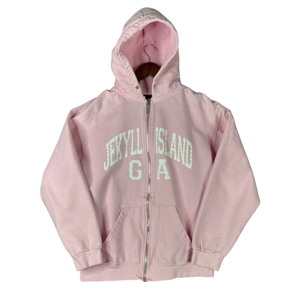 Pacific & Co Jekyll Island GA Pink Full Zip Hoodie Sweatshirt Medium Y2K